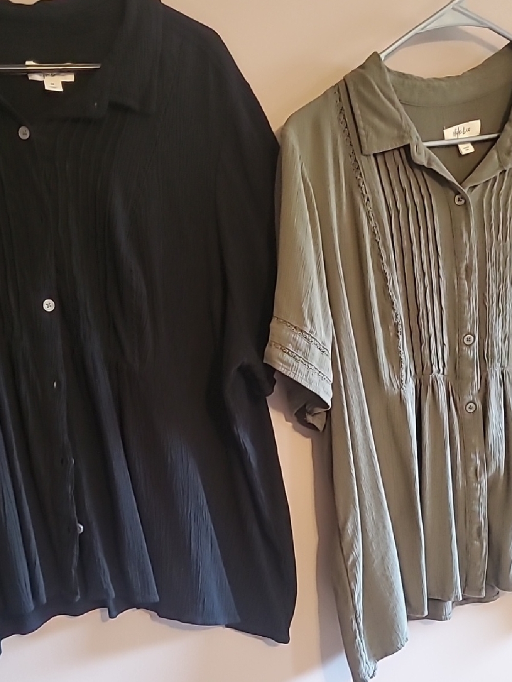 Style & Co. Black and Olive Green Button-Front Women Tops